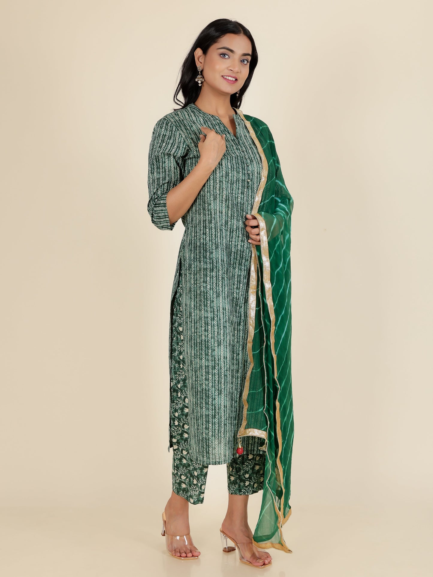 Women's Cotton Green Straight Kurta