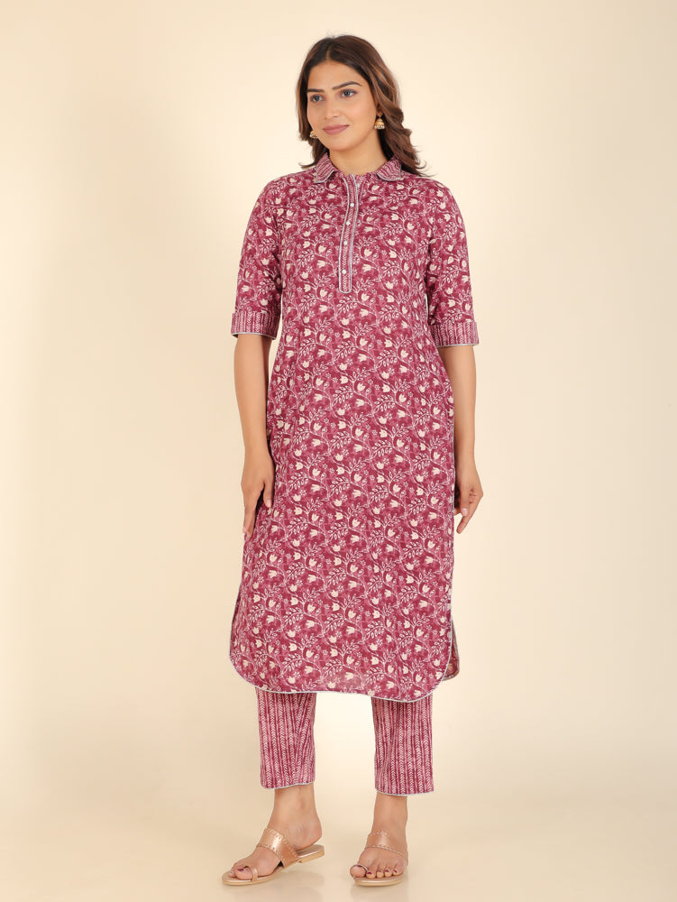 Women's Cotton Purple Pathani Kurta