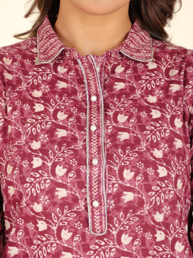 Women's Cotton Purple Pathani Kurta