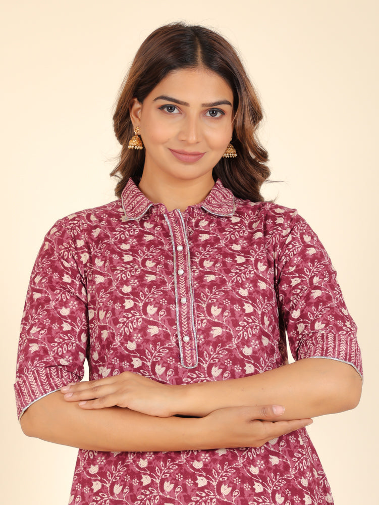 Women's Cotton Purple Pathani Kurta