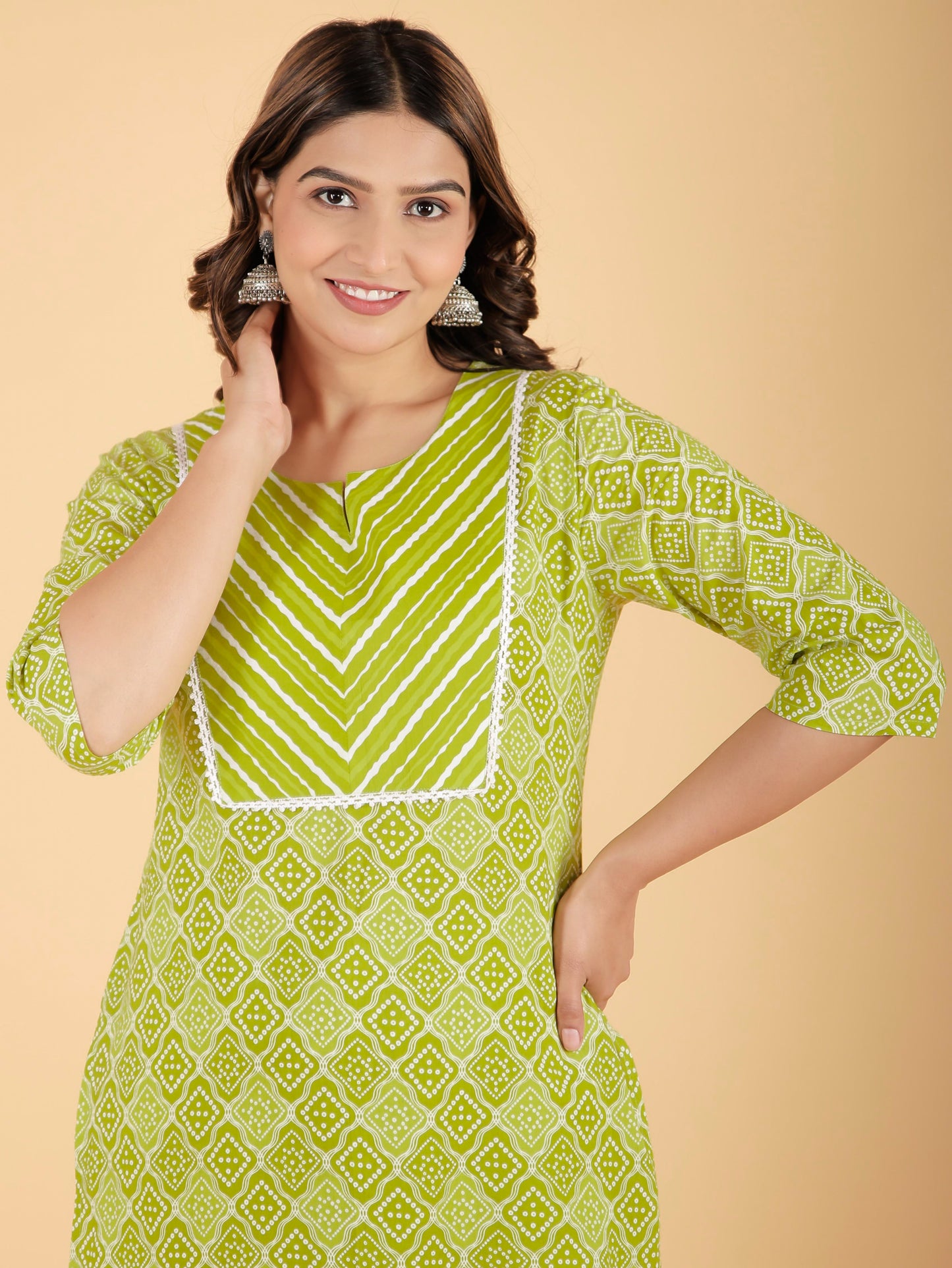 Women's Cotton Green Straight Kurta