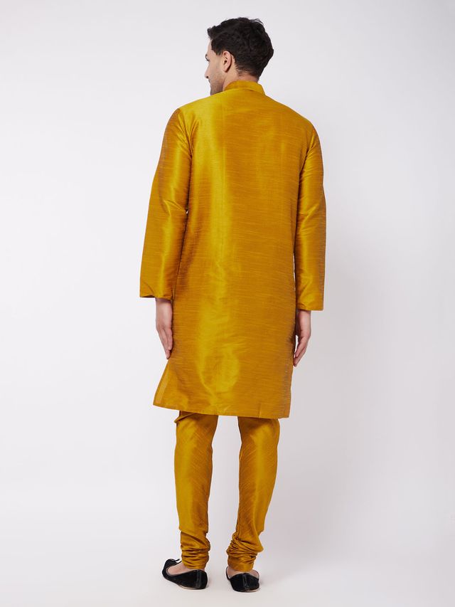 Men's Mustard Silk Blend Straight Kurta Pyjama Set
