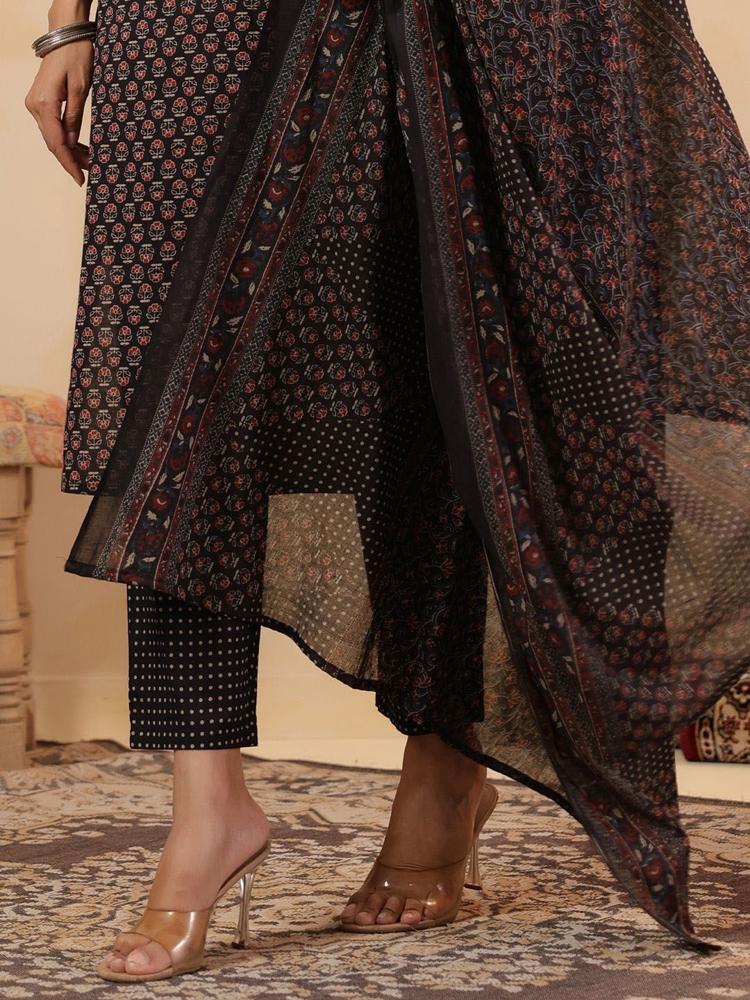 Ethnic Motifs Printed Pure Cotton Straight Kurta With Trousers & Dupatta