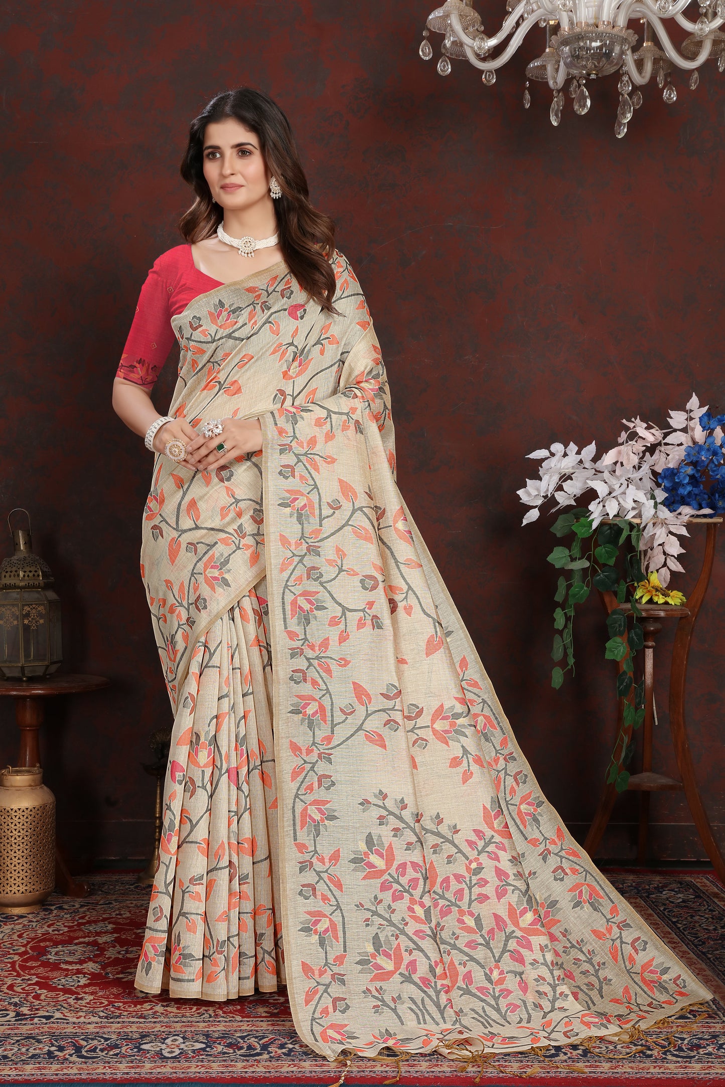 Dhiyona GR Women's Trisha Hot Pink Pure Mul Cotton Jamdani Saree