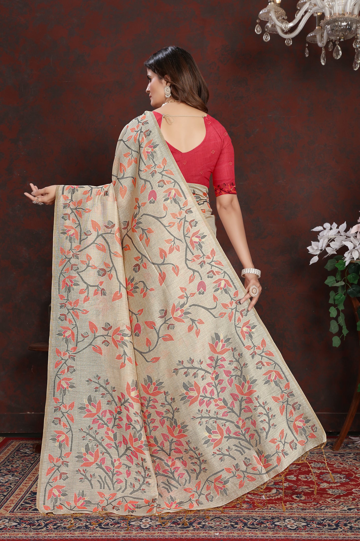 Dhiyona GR Women's Trisha Hot Pink Pure Mul Cotton Jamdani Saree