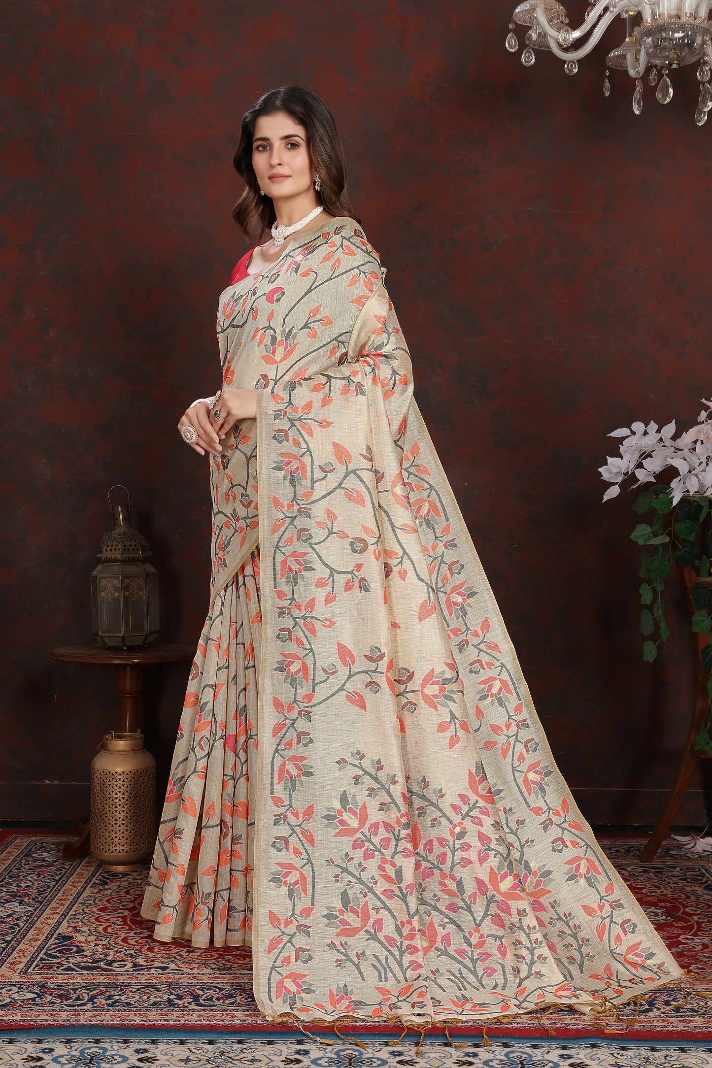 Dhiyona GR Women's Trisha Hot Pink Pure Mul Cotton Jamdani Saree