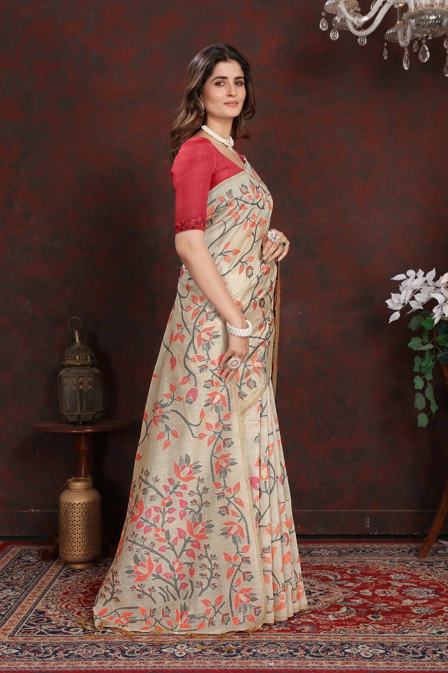 Dhiyona GR Women's Trisha Hot Pink Pure Mul Cotton Jamdani Saree