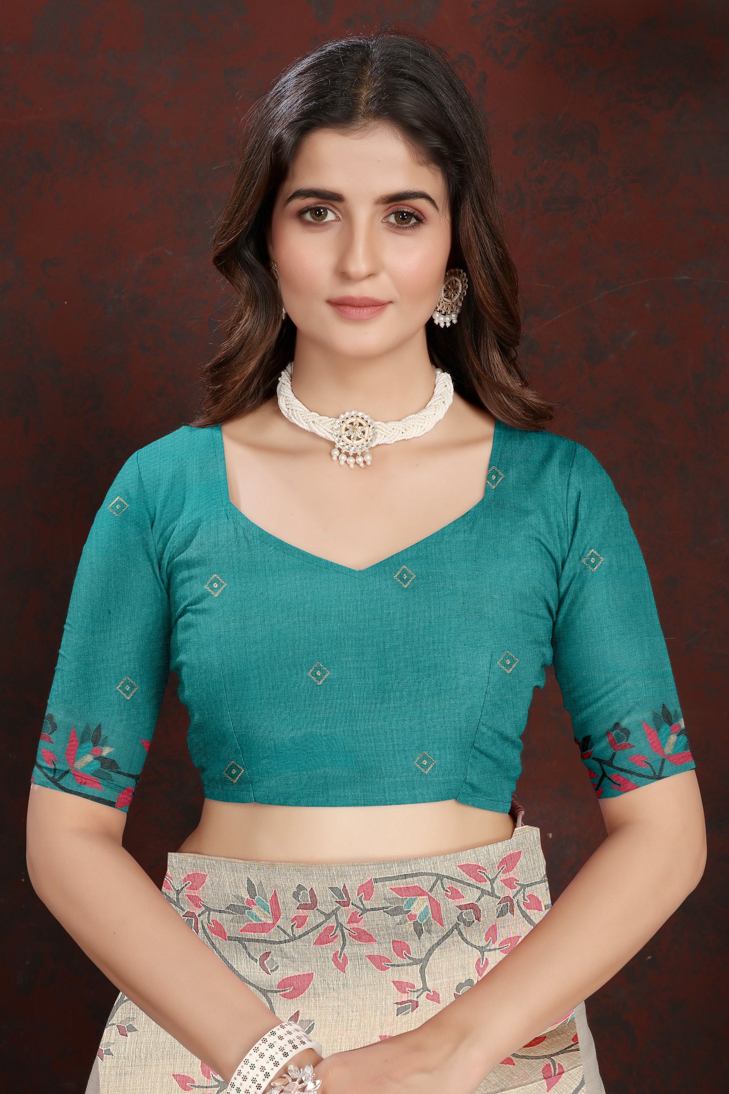 Dhiyona GR Women's Trisha Turquoise Pure Mul Cotton Jamdani Saree