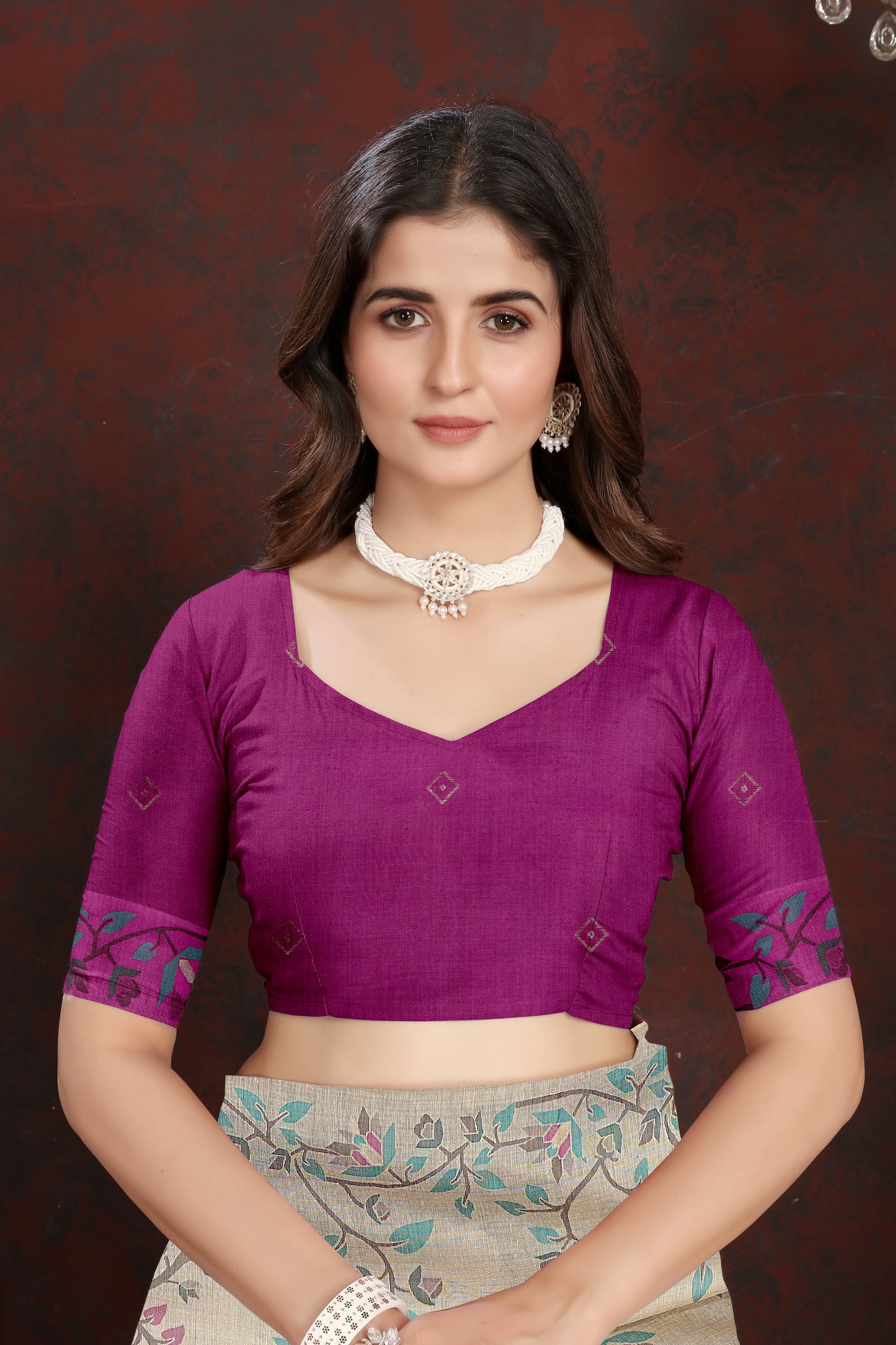 Dhiyona GR Women's Trisha Plum Wine Pure Mul Cotton Jamdani Saree