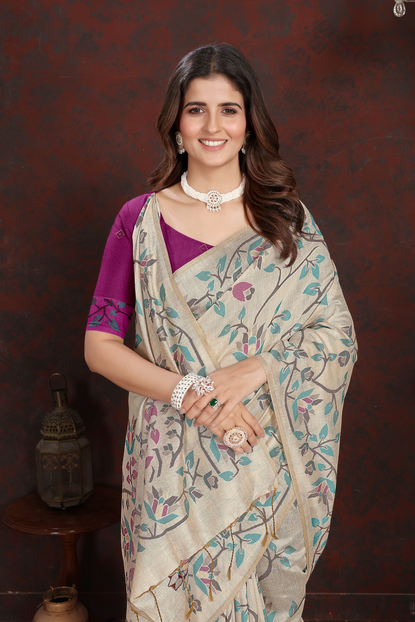 Dhiyona GR Women's Trisha Plum Wine Pure Mul Cotton Jamdani Saree