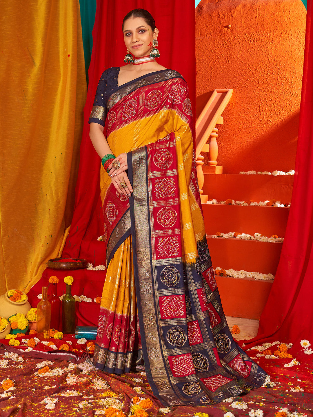 Women's Tussar Silk Navy Blue Woven Design Designer Saree With Blouse Piece