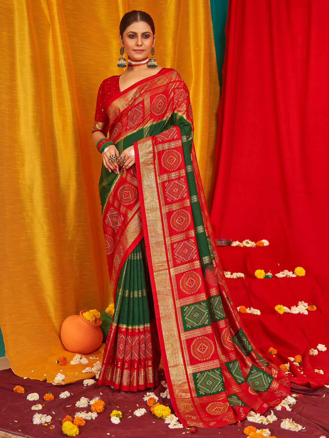 Women's Tussar Silk Red Woven Design Designer Saree With Blouse Piece