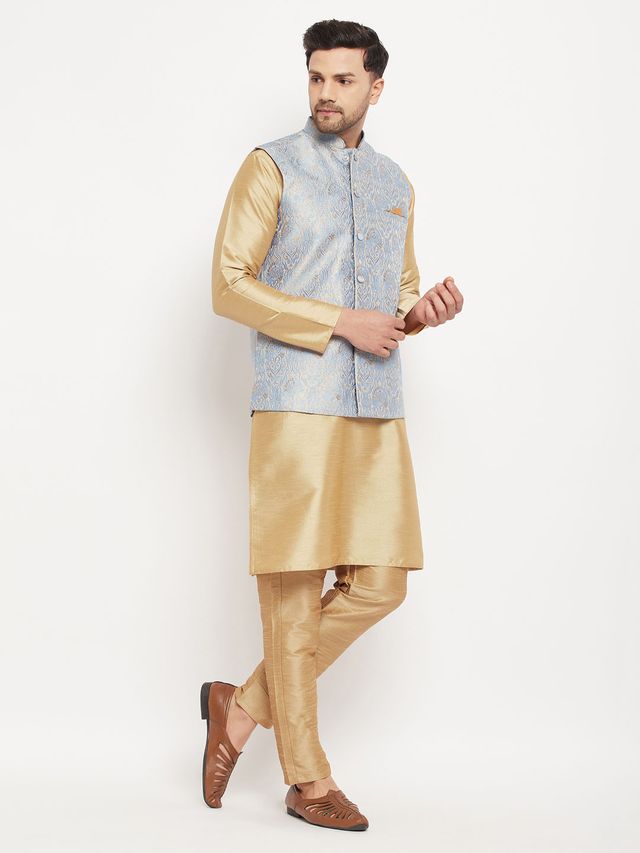 Men's Grey Silk Blend Straight Nehru Jacket