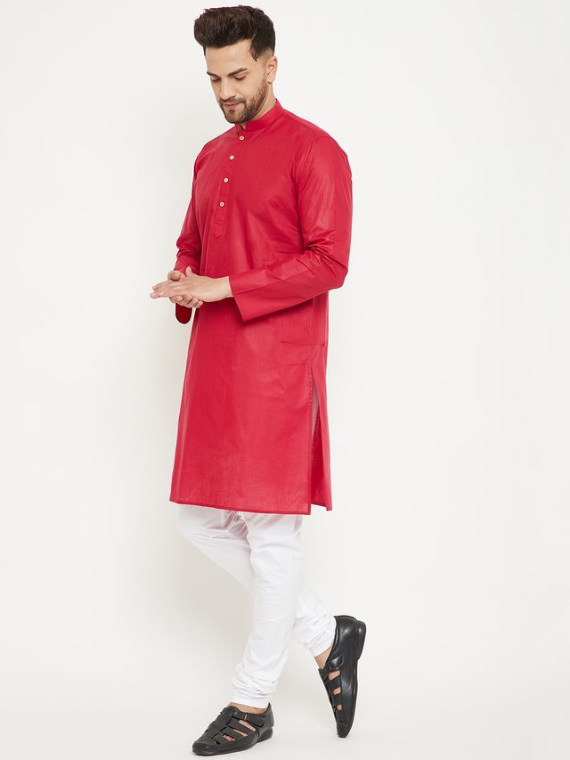 Men's Maroon Cotton Straight Kurta Pyjama Set