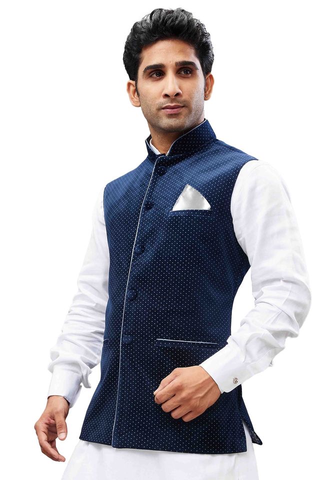 Men's Blue Velvet Straight Nehru Jacket