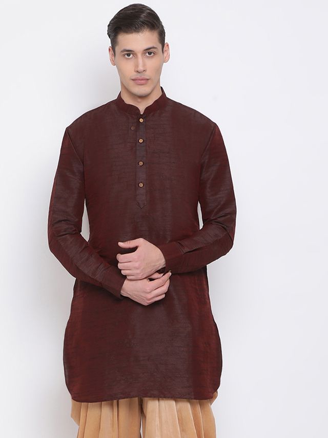 Men's Burgandy Silk Blend Pathani Kurta