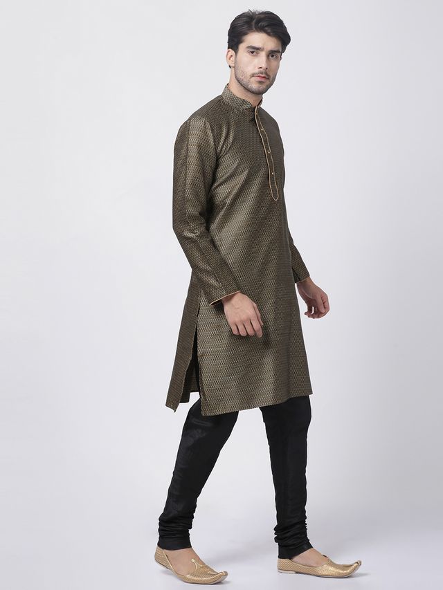 Men's Black Silk Blend Straight Kurta Pyjama Set