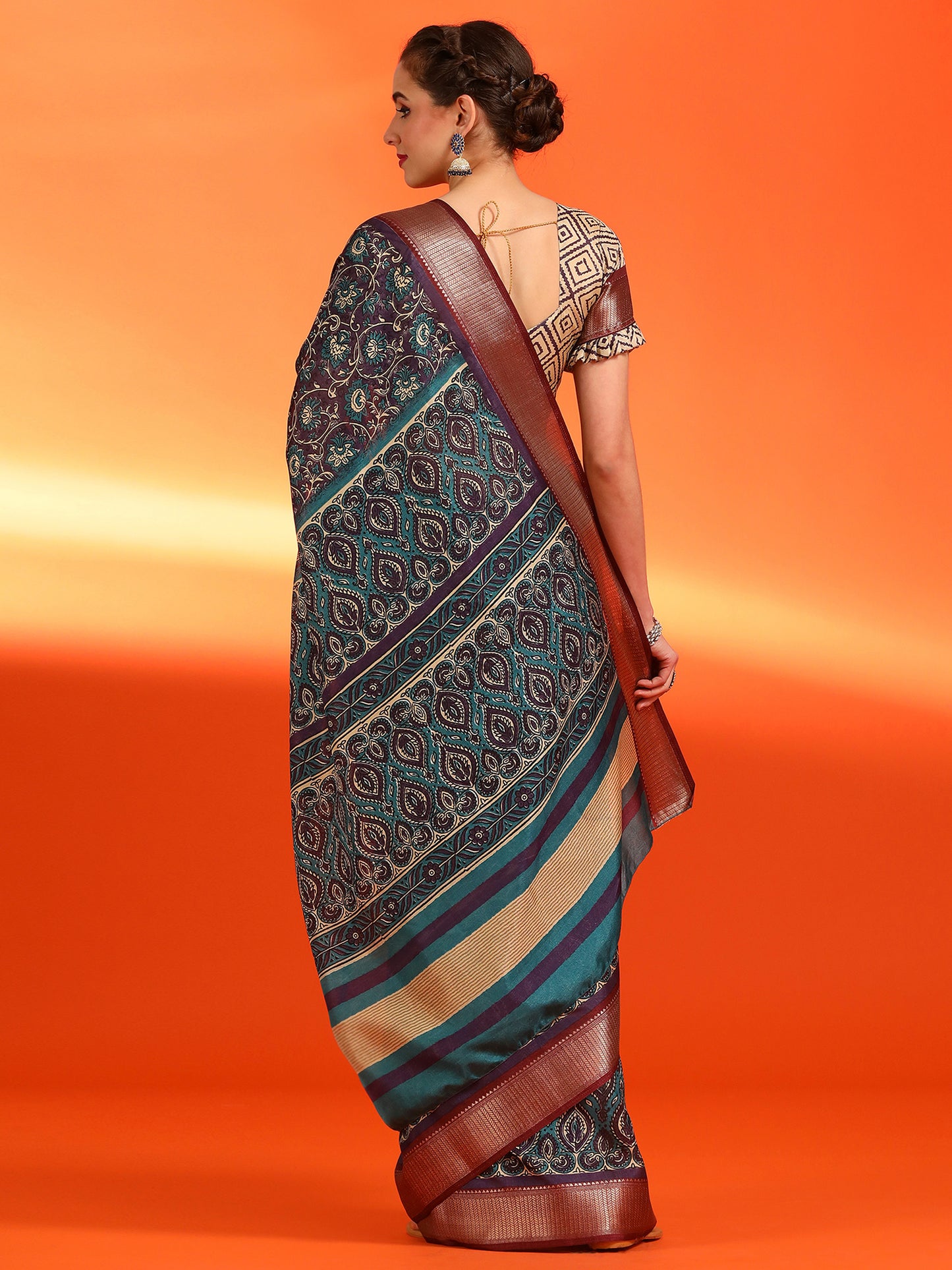 Women's Dola Silk Purple Printed Designer Saree With Blouse Piece