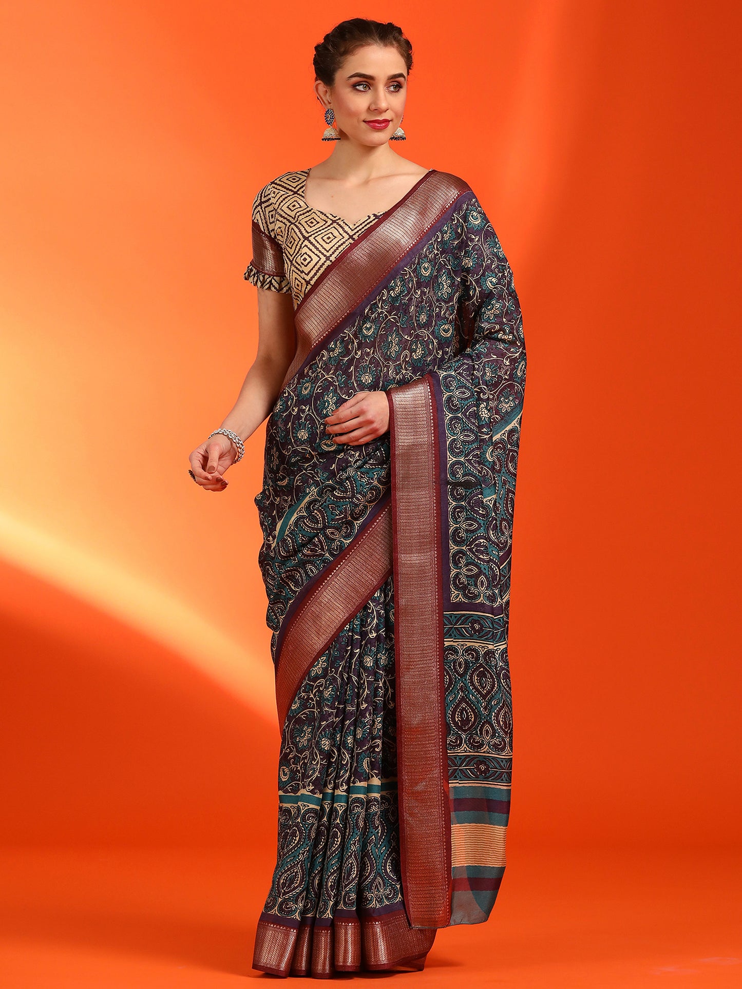Women's Dola Silk Purple Printed Designer Saree With Blouse Piece
