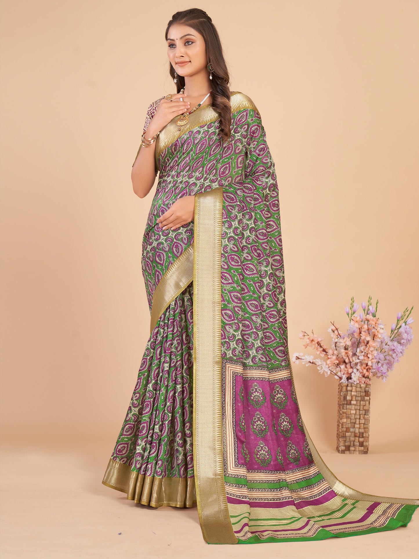 Women's Dola Silk Green Woven Design Designer Saree With Blouse Piece