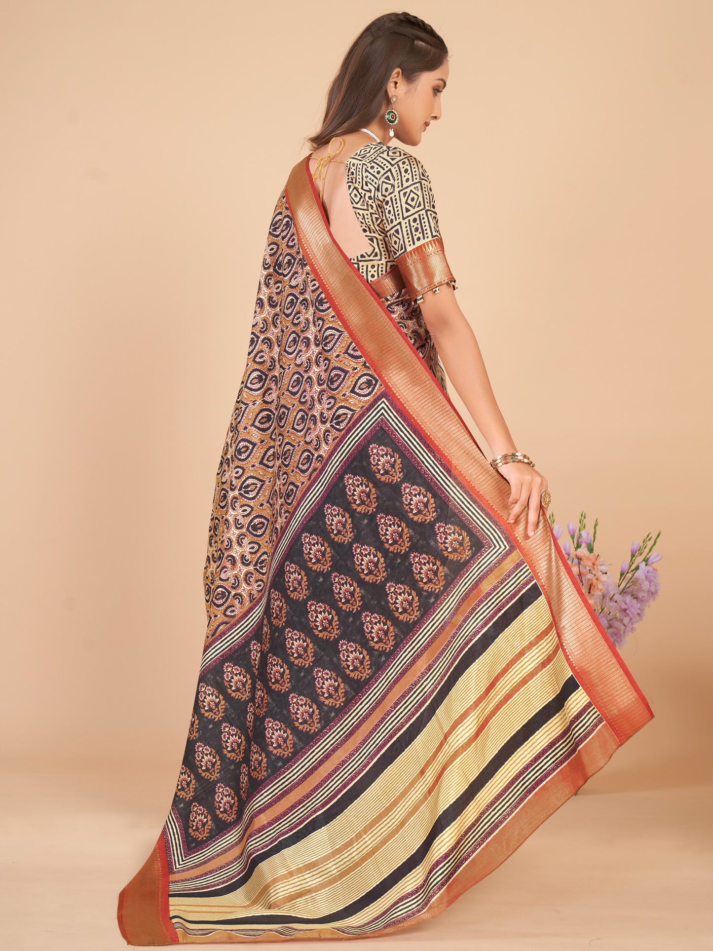 Women's Dola Silk Beige Woven Design Designer Saree With Blouse Piece