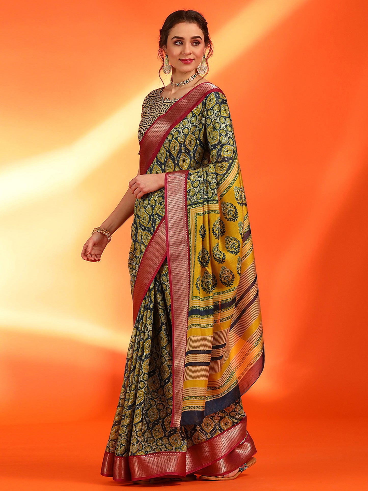 Women's Dola Silk Mustard Woven Design Designer Saree With Blouse Piece