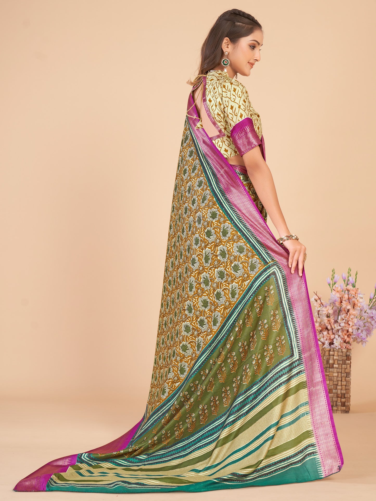 Women's Dola Silk Camel Brown Woven Design Designer Saree With Blouse Piece