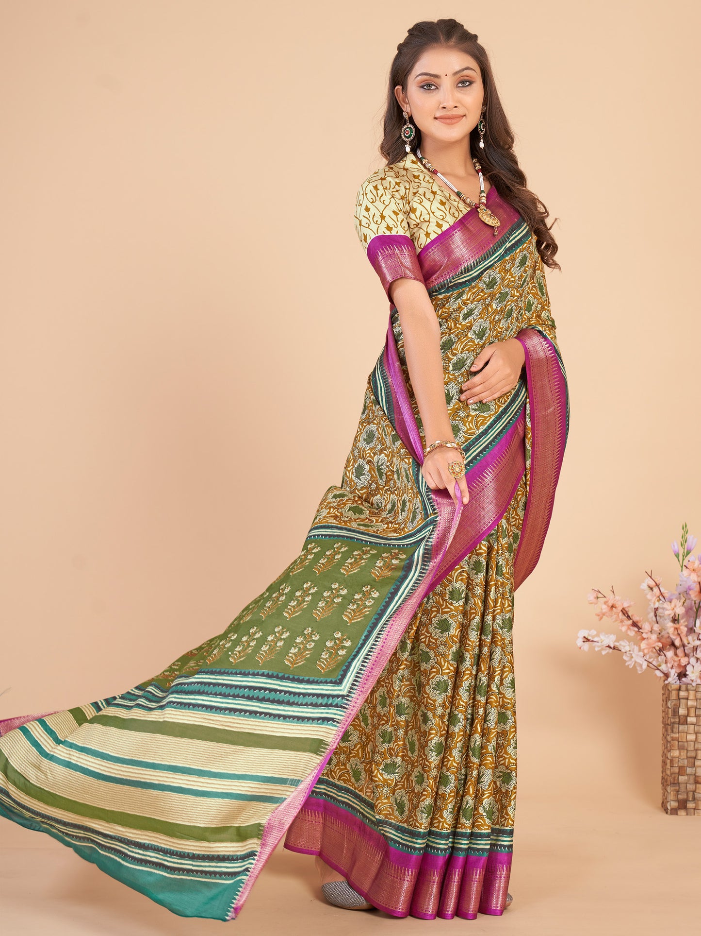 Women's Dola Silk Camel Brown Woven Design Designer Saree With Blouse Piece