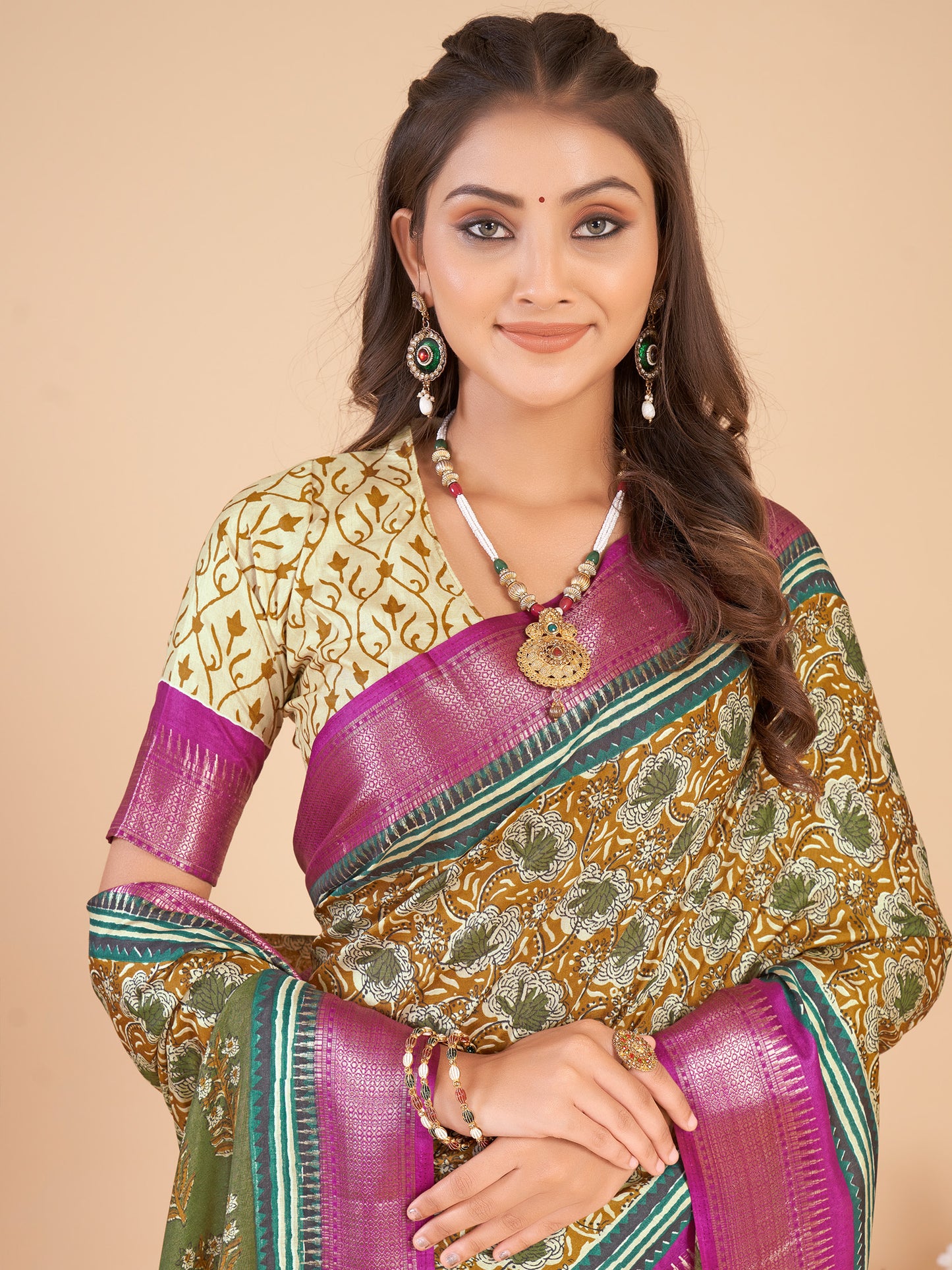Women's Dola Silk Camel Brown Woven Design Designer Saree With Blouse Piece