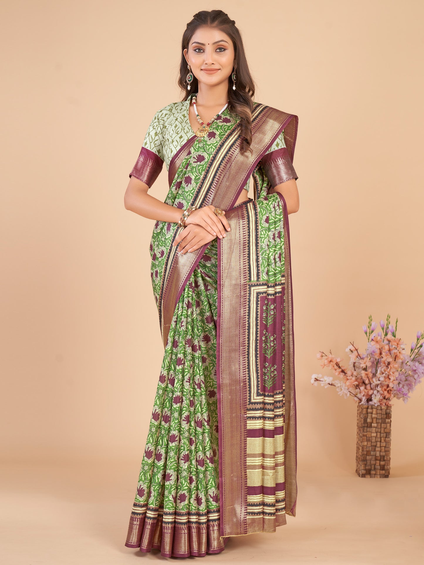 Women's Dola Silk Light Green Woven Design Designer Saree With Blouse Piece