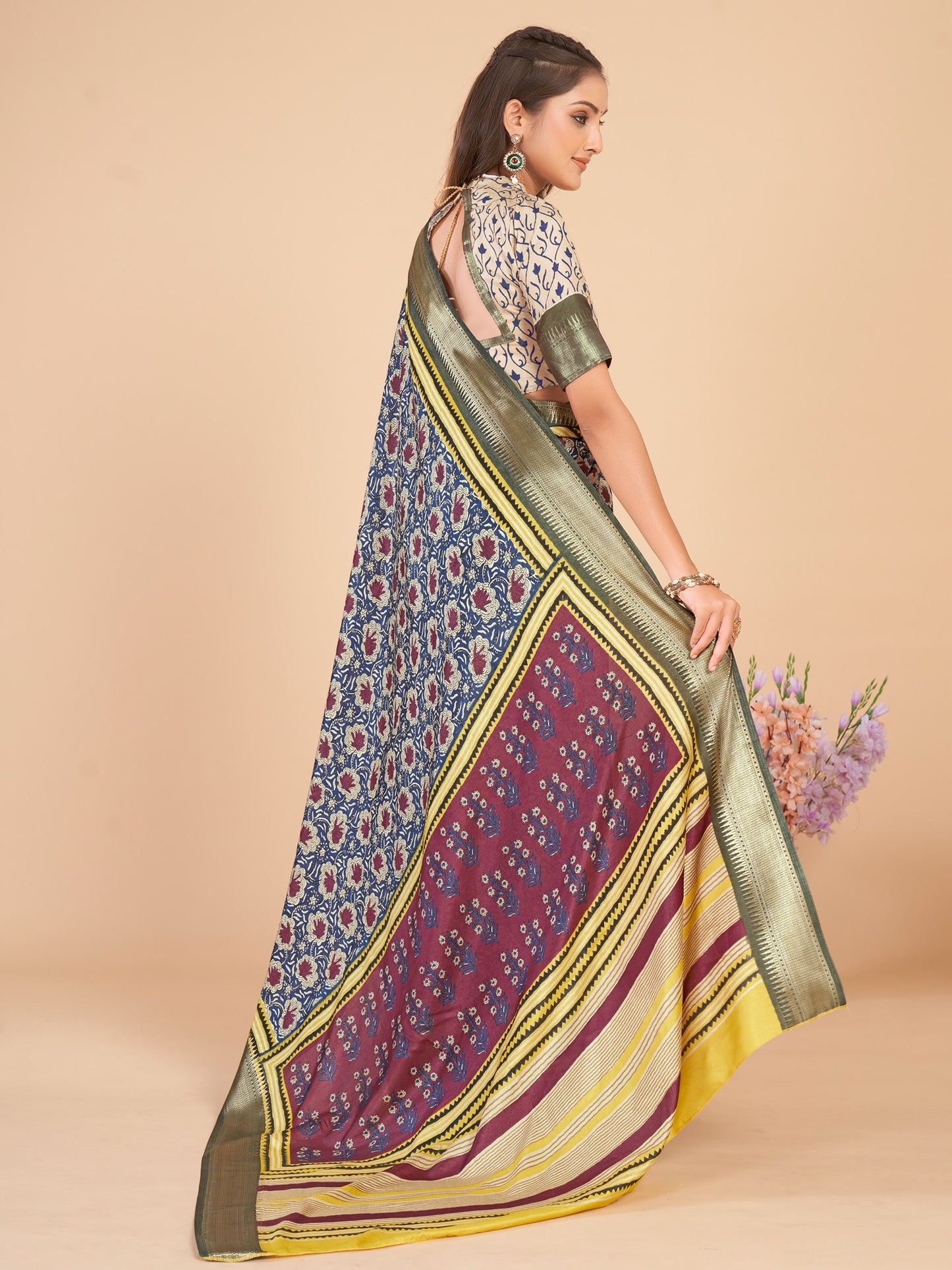 Women's Dola Silk Navy Blue Woven Design Designer Saree With Blouse Piece