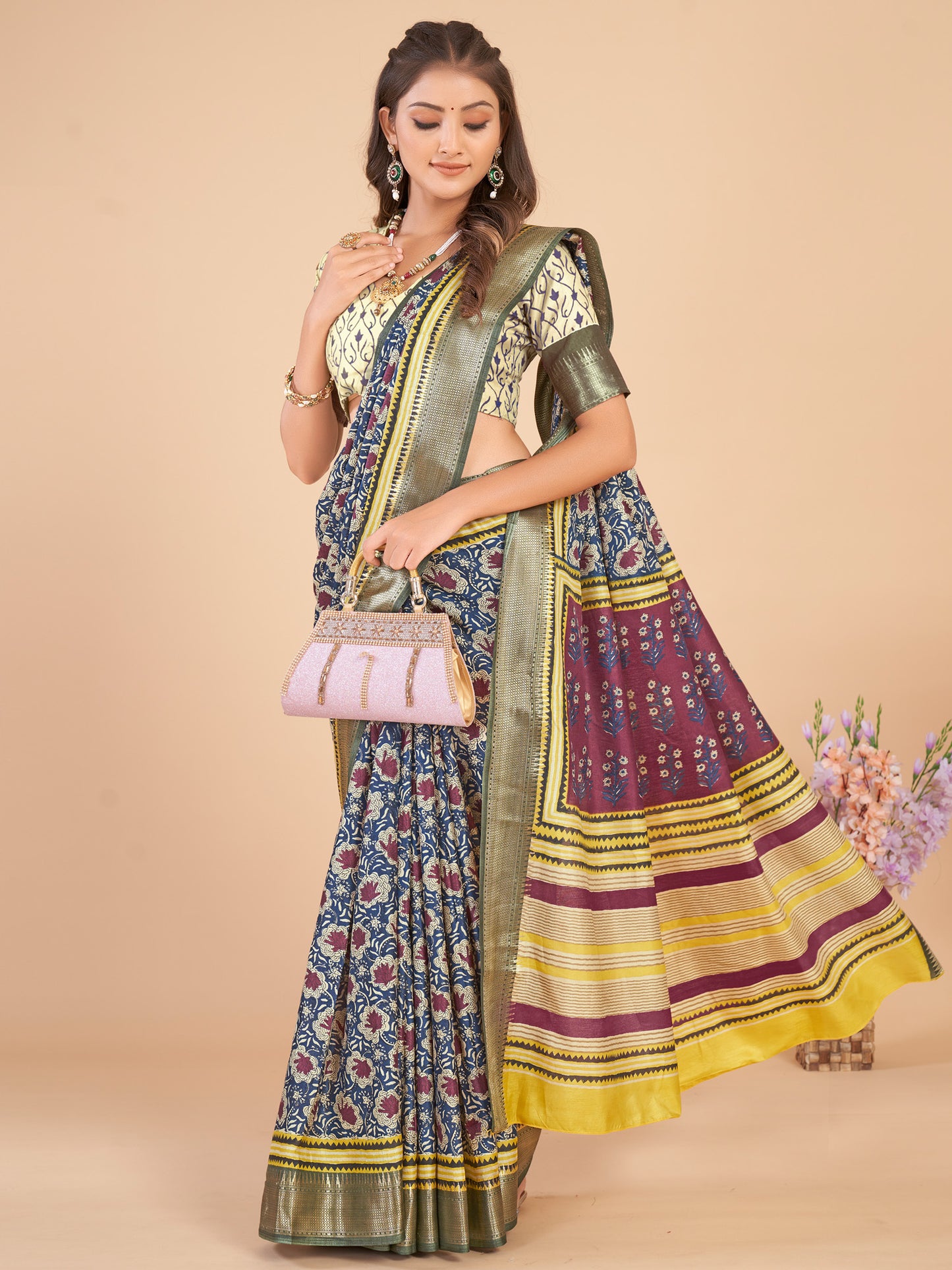 Women's Dola Silk Navy Blue Woven Design Designer Saree With Blouse Piece