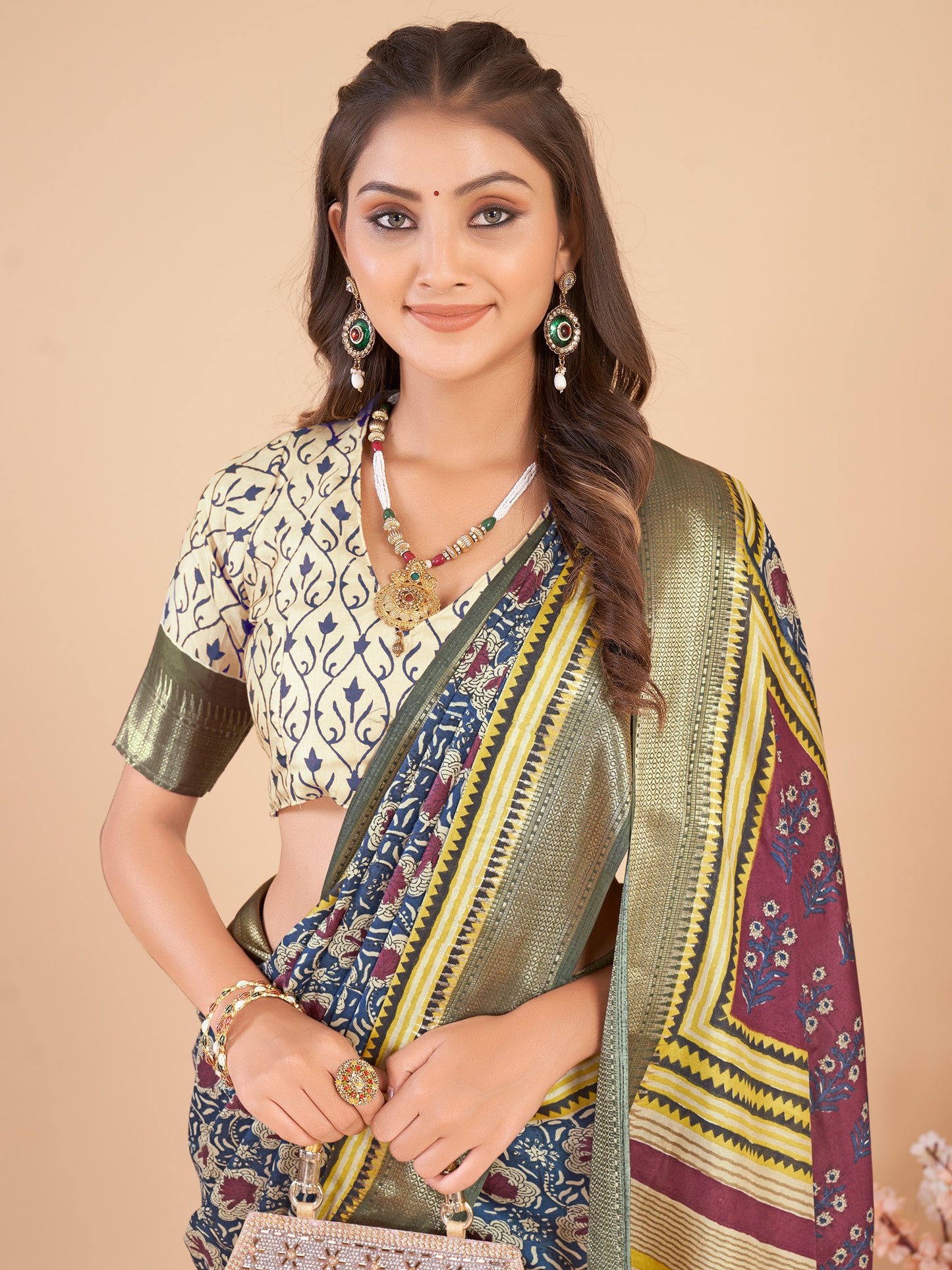 Women's Dola Silk Navy Blue Woven Design Designer Saree With Blouse Piece