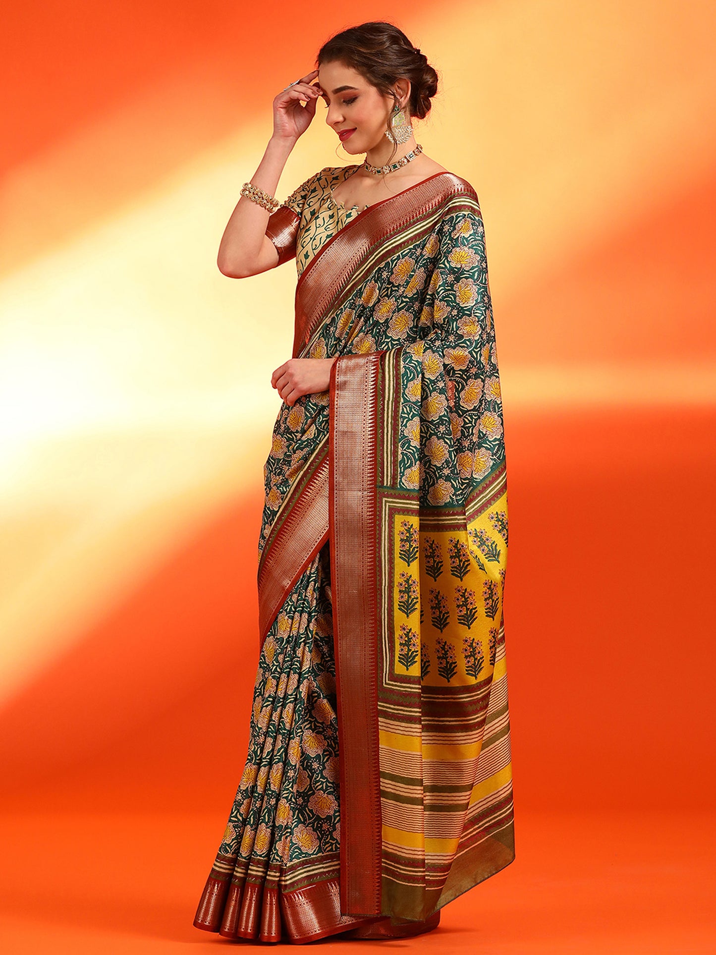 Women's Dola Silk Dark Green Woven Design Designer Saree With Blouse Piece