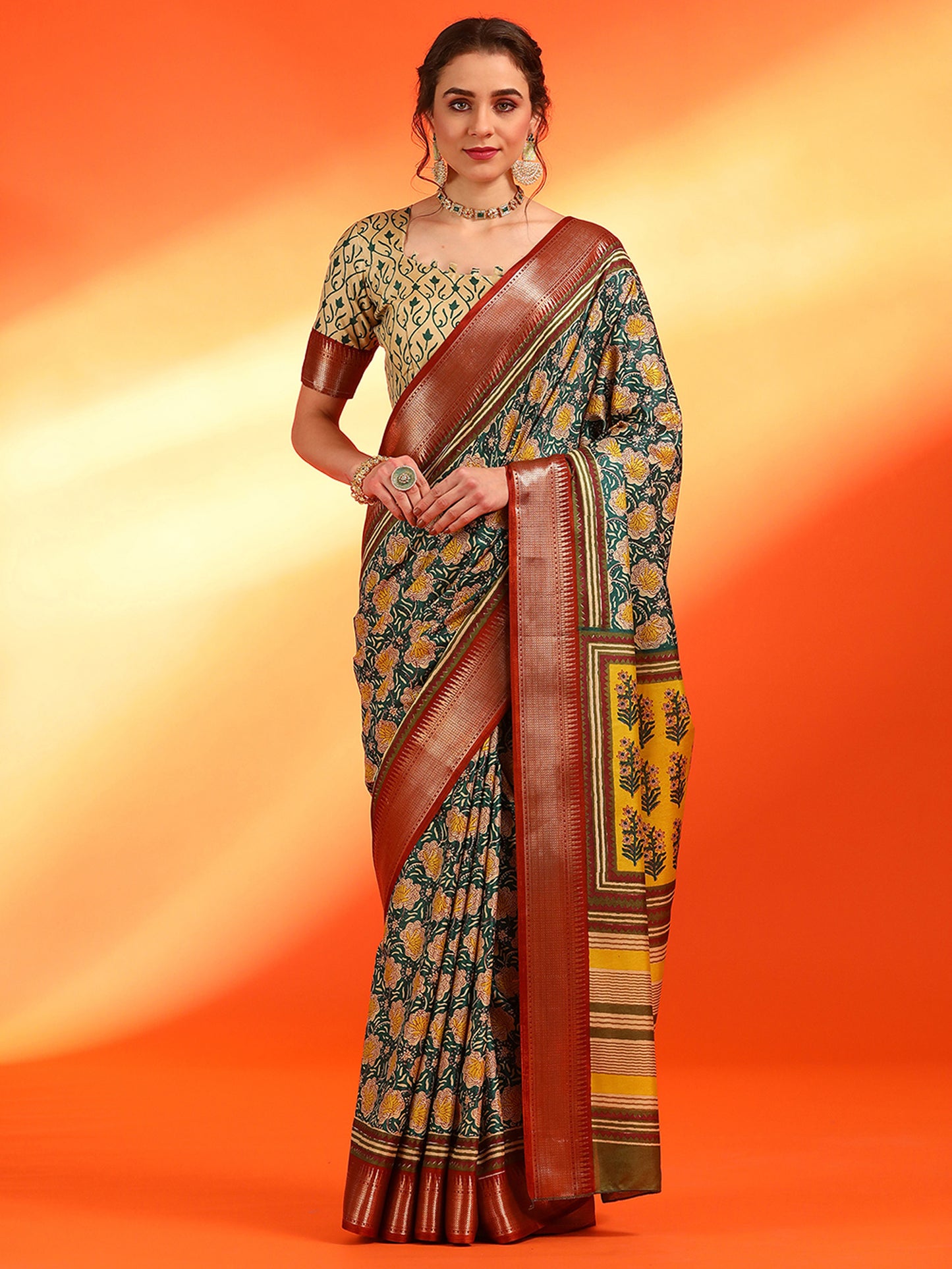 Women's Dola Silk Dark Green Woven Design Designer Saree With Blouse Piece