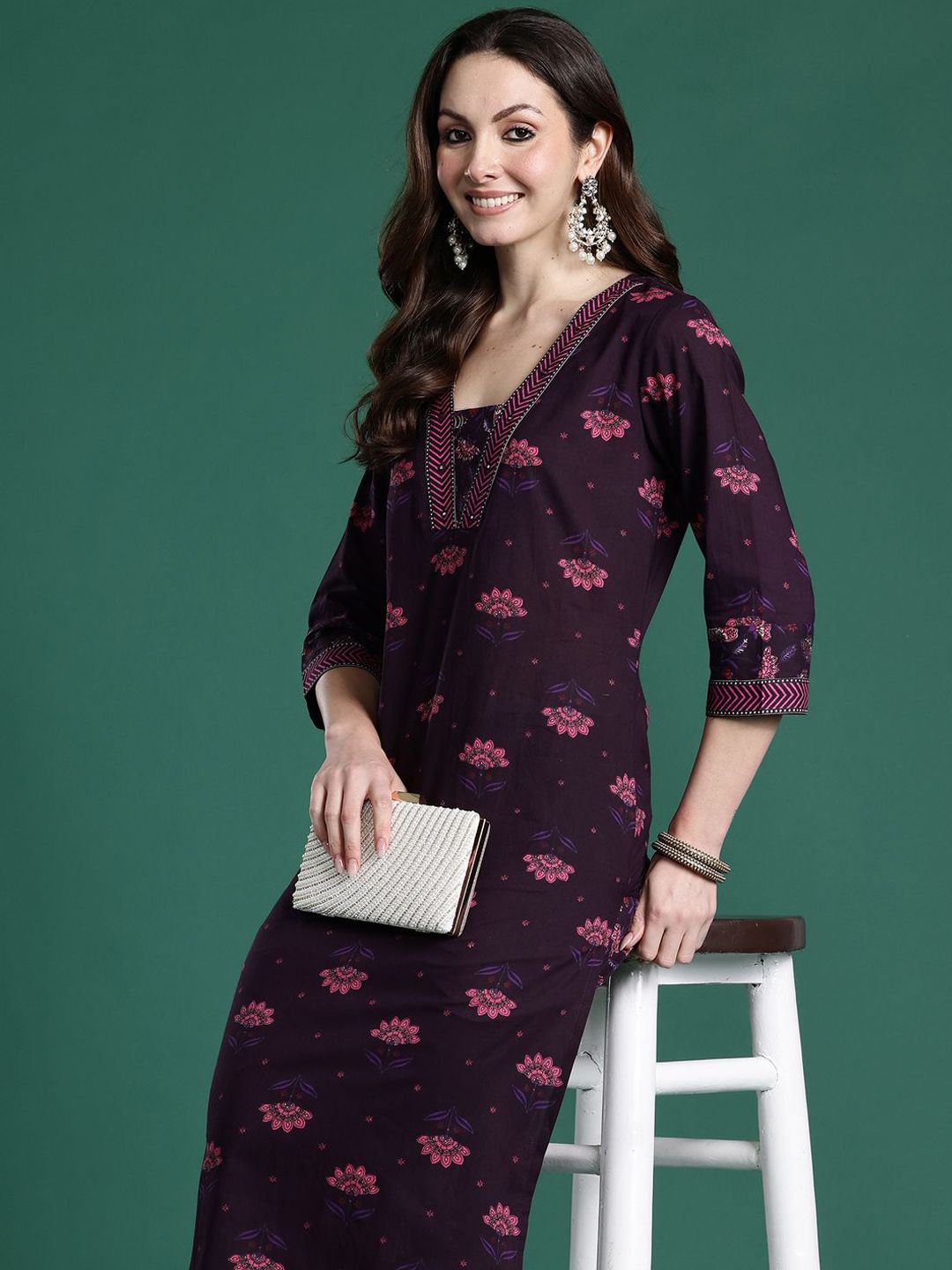 Dhiyona IE Indo era Printed Straight Top & Trousers Co-Ords Set