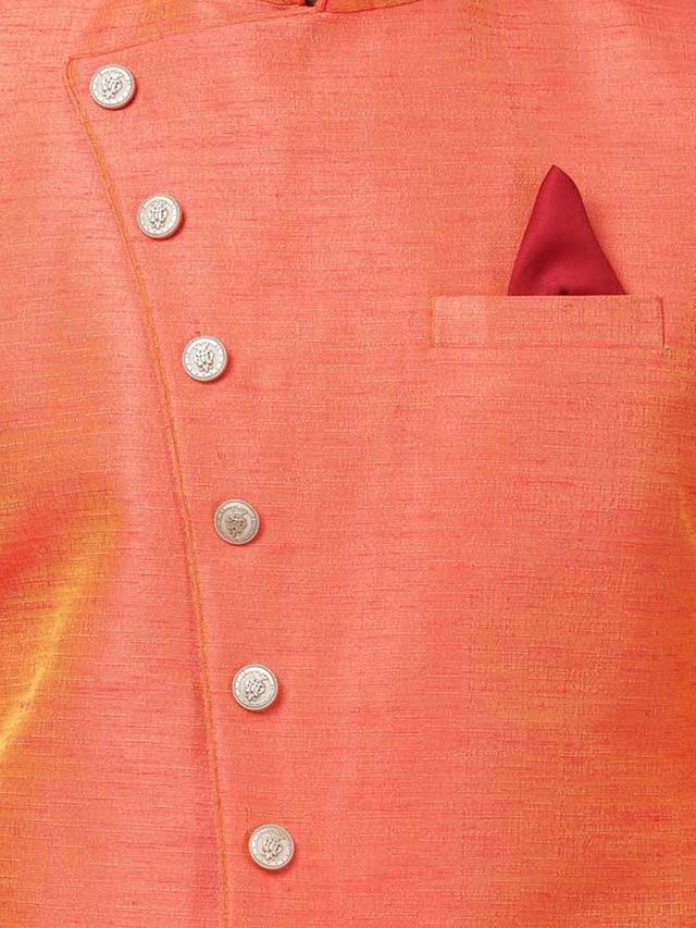 Men's Orange Silk Blend Straight Sherwani Set