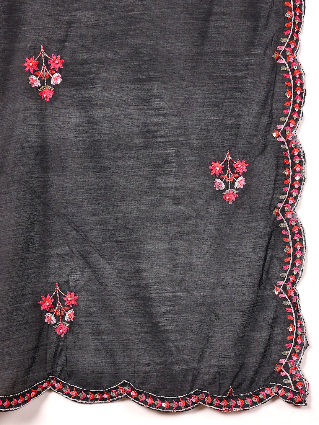 Dhiyona VR Women's Pure Black Hand Embroidered Kurta Set With Dupatta