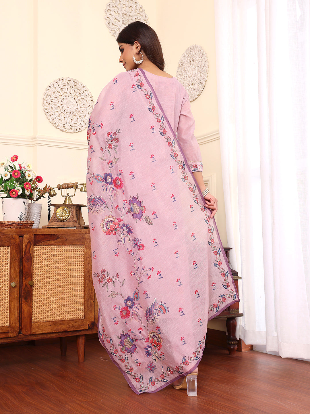 Dhiyona VR Women's Pure Kantha Hand Embroidered Kurta Set With Dupatta