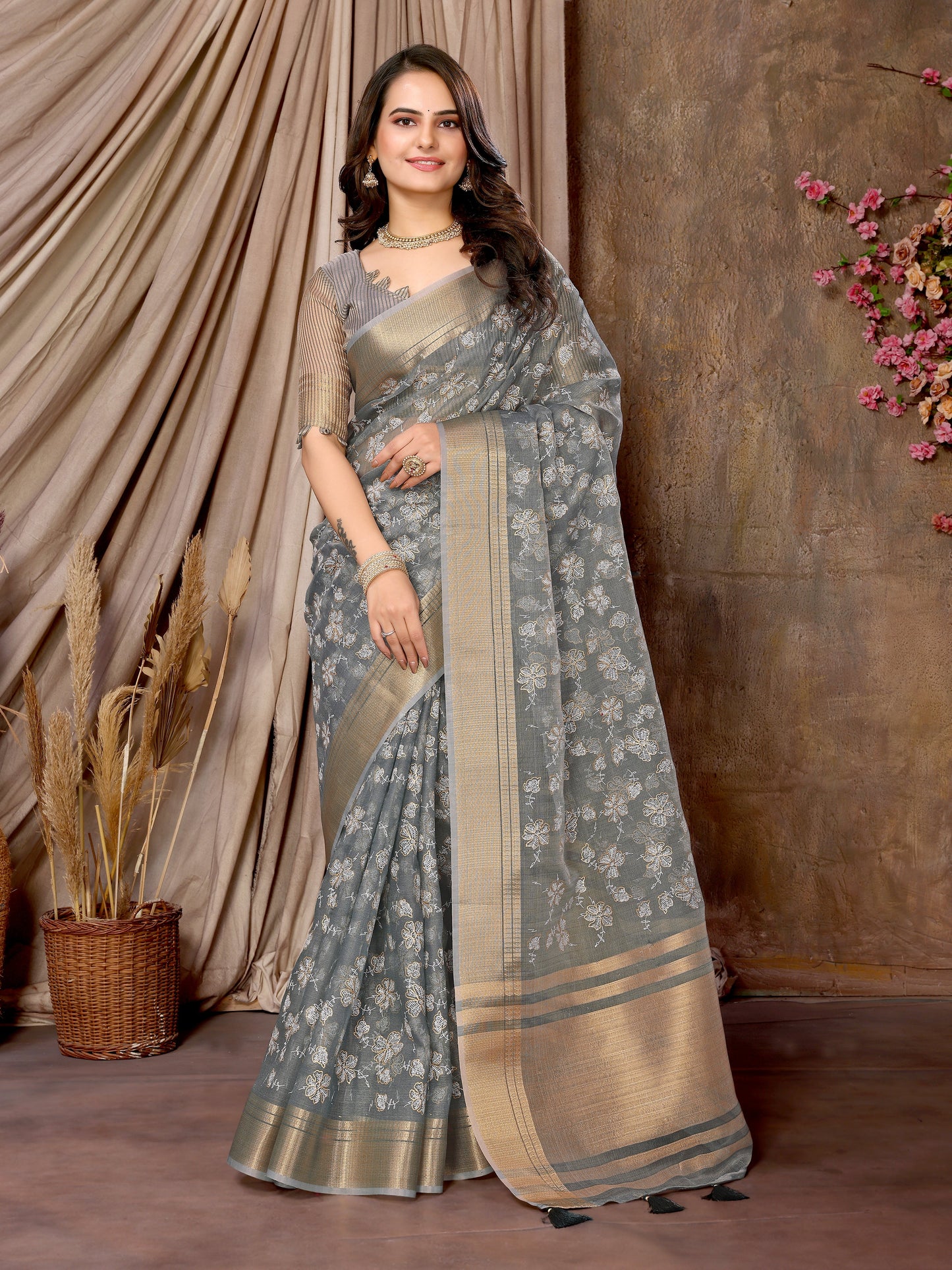 Dhiyona GR Women's Florence Grey Khadi Silk Saree