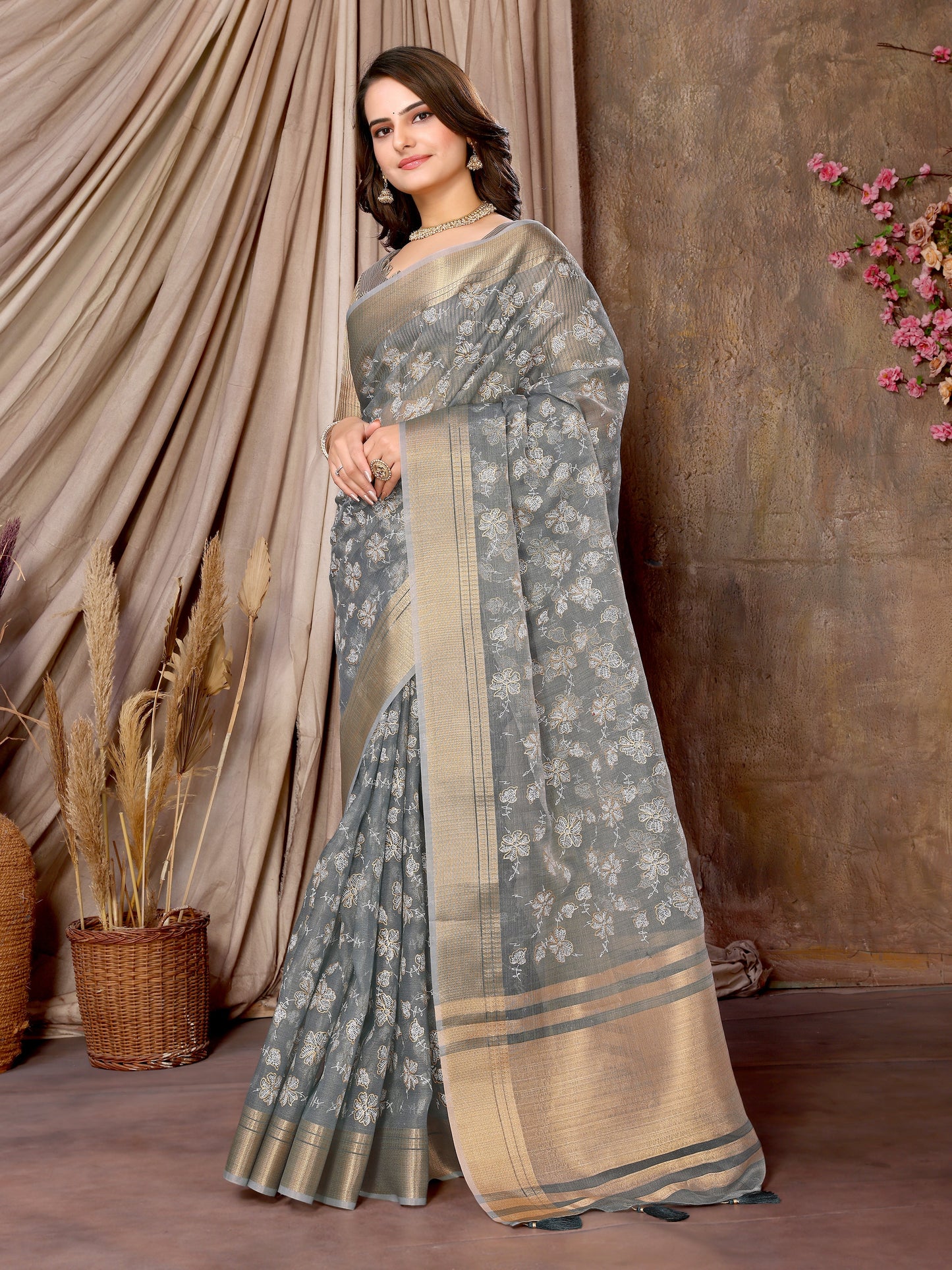 Dhiyona GR Women's Florence Grey Khadi Silk Saree