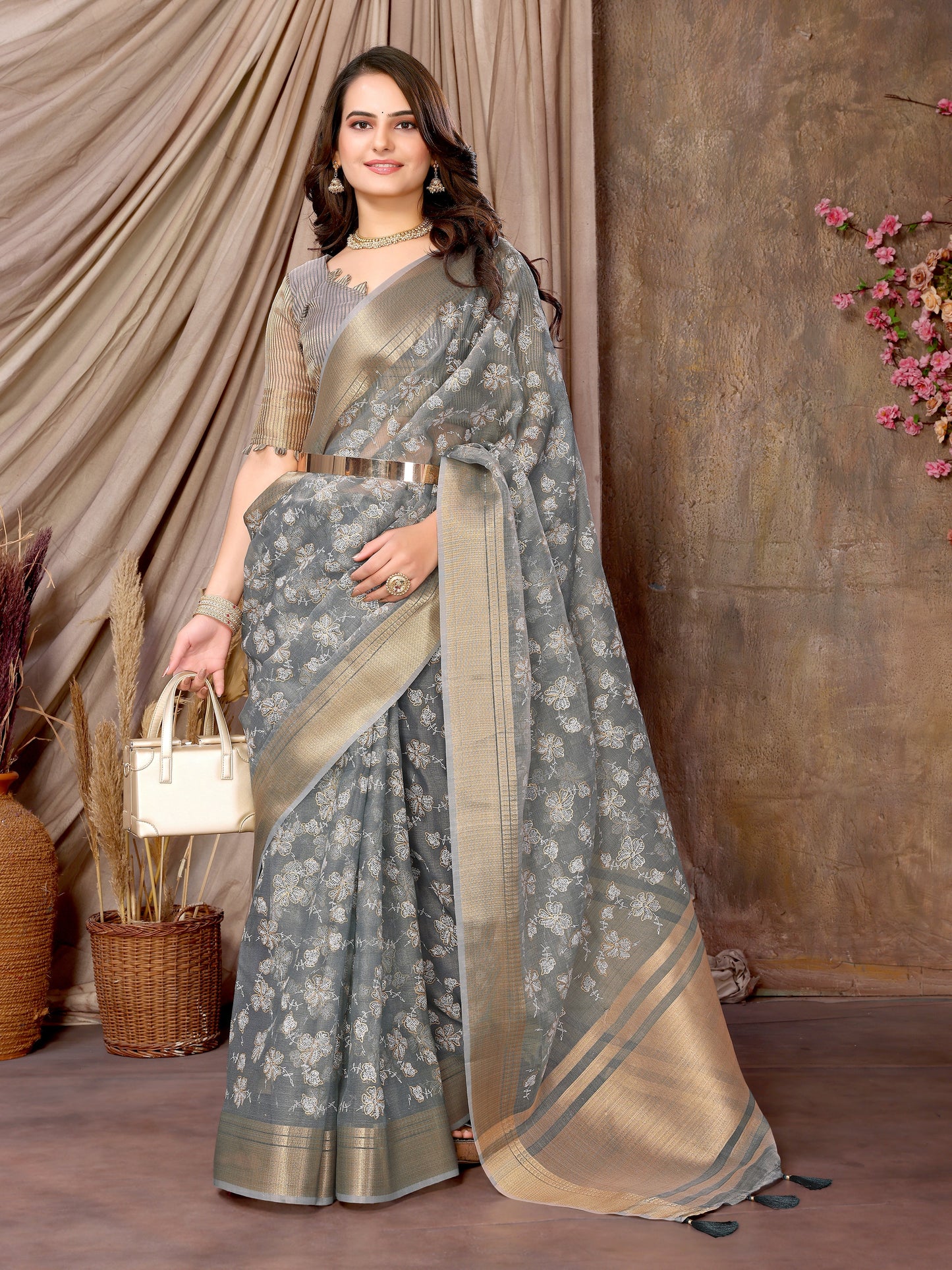 Dhiyona GR Women's Florence Grey Khadi Silk Saree