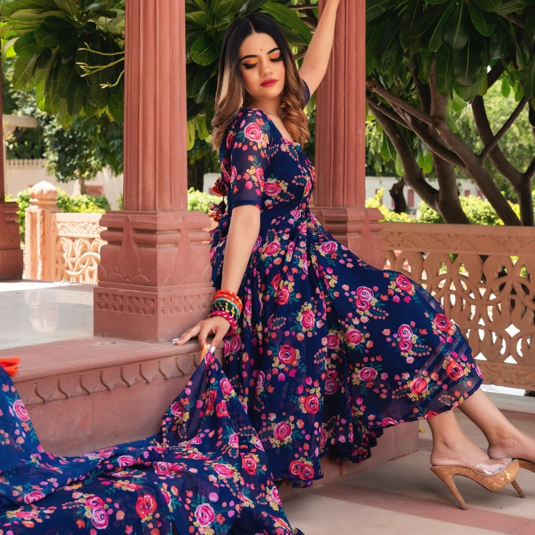 Manjari Organza Phool Jaal Anarkali Set