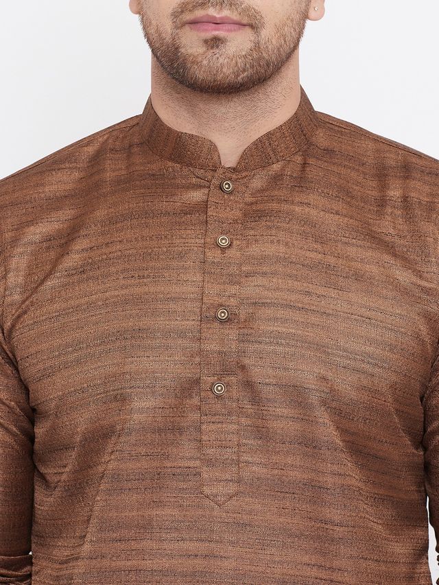 Men's Coffee Brown Silk Blend Straight Kurta Pyjama Set