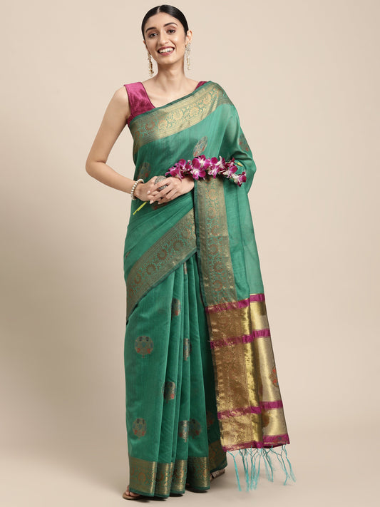 Dhiyona GR Women's Vaibhavi Seafoam Green Cotton Blend Saree