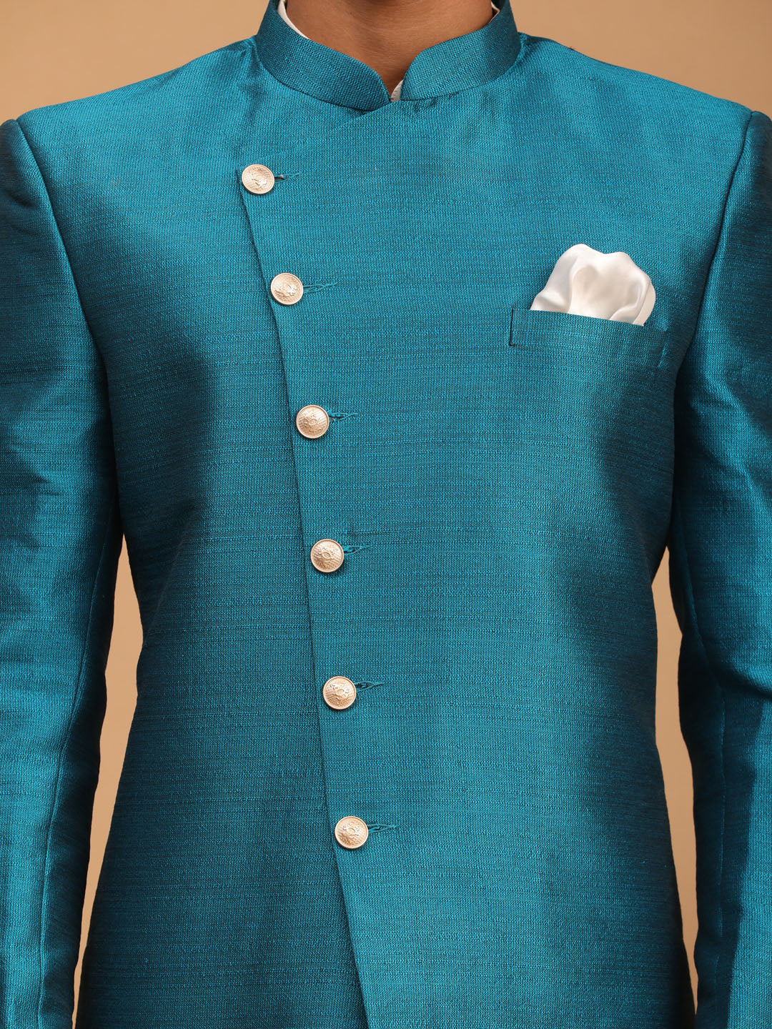 Men's Cream Viscose Straight Sherwani Set