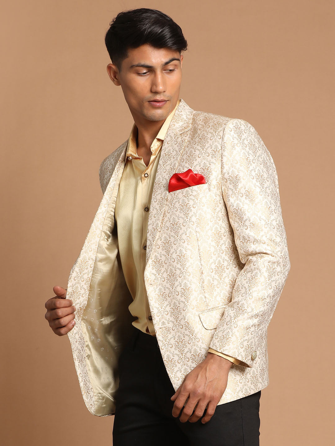 Men's Beige Silk Blend Blazer Blazer