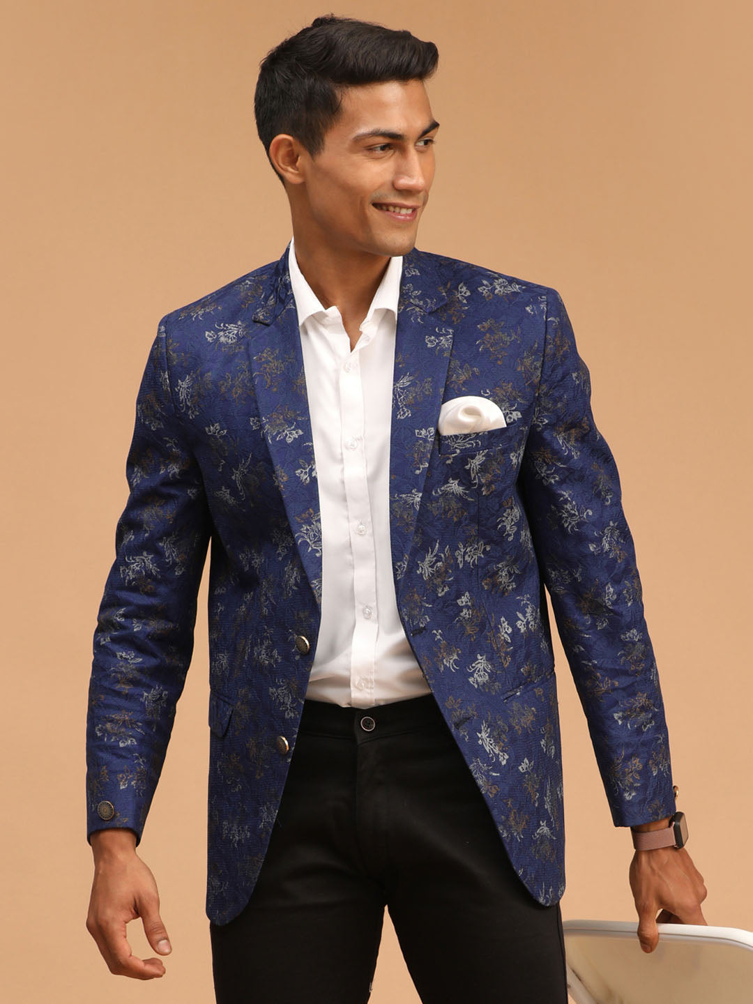 Men's Navy Blue Silk Blend Blazer Blazer