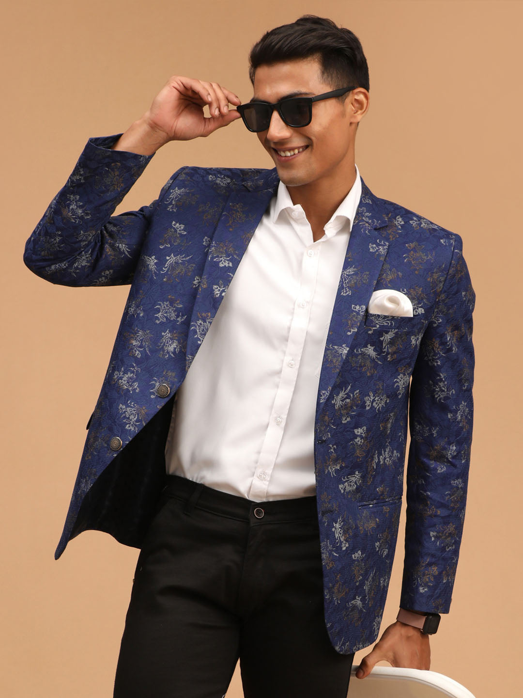 Men's Navy Blue Silk Blend Blazer Blazer