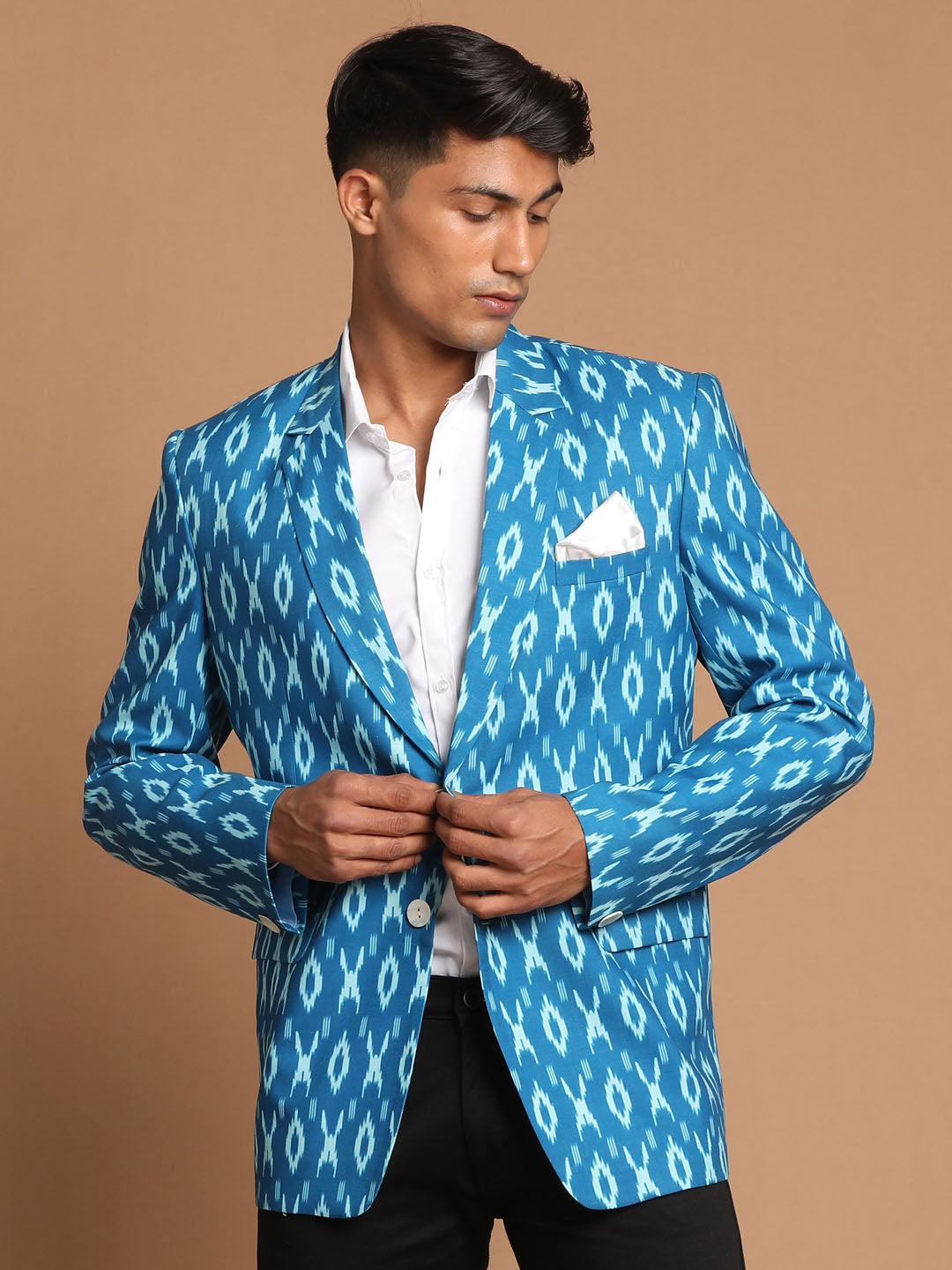 Men's Blue Cotton Blend Blazer